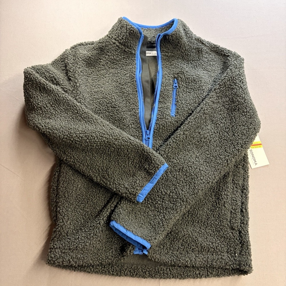 Sonoma Kids M 10/12 Sherpa Fleece Full Zip Jacket Gray Blue NWT